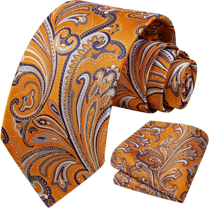 Ties for Men Paisley Tie and Pocket Square Woven Classic Floral Mens Ties Handkerchief Set Wedding Party Necktie