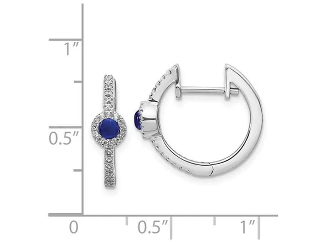 2/5 Carat (ctw) Cabochon Blue Sapphire Hoop Earrings in 14K White Gold with Diamonds