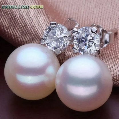 charming natural fresh water stud pearl earrings 8mm fine jewelry 925 sterling silver zirconium white black purple brown blue