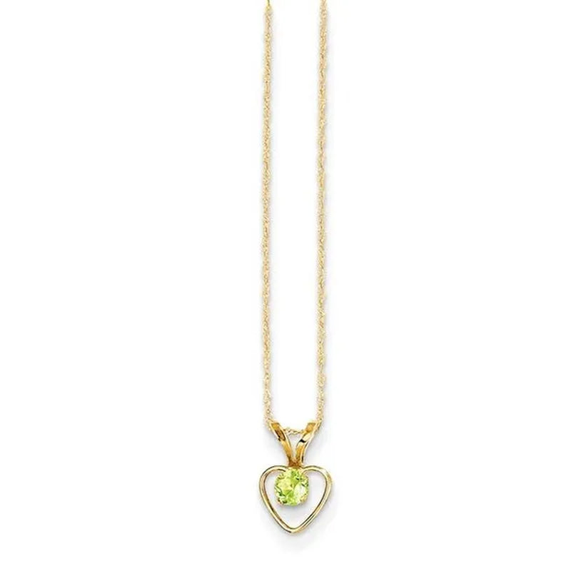 Madi K GK410-15 3 mm 14K Gold Peridot Heart Birthstone Necklace, Polished - Size 15