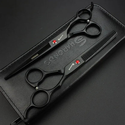 Black 7 "Hair Hair Scissors Ruby Barber Scissors Cutting / thinning Scissors