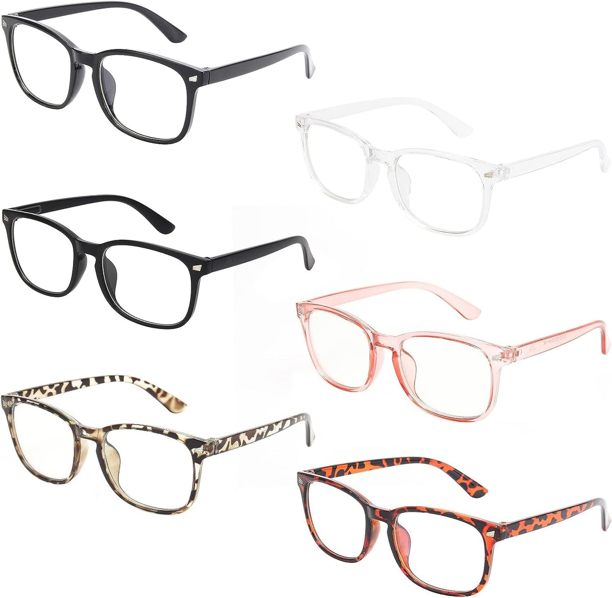 6 Pack Blue Light Blocking Glasses for Computer Gaming, Fashion Fake Anti Eye Strain Eyeglasses for Women Men (6 Pack Mix-01)
