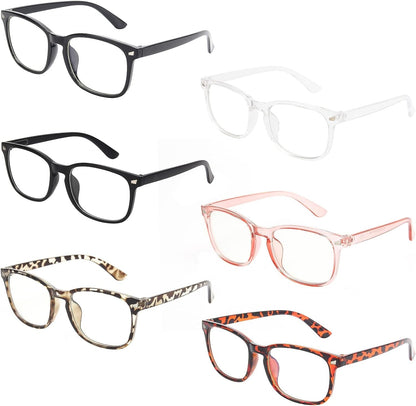 6 Pack Blue Light Blocking Glasses for Computer Gaming, Fashion Fake Anti Eye Strain Eyeglasses for Women Men (6 Pack Mix-01)
