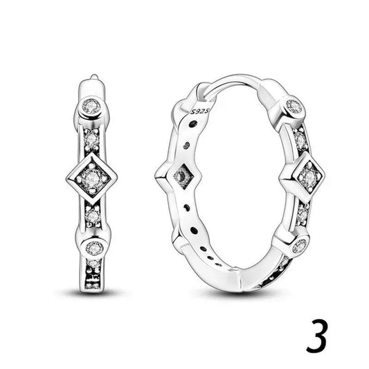 New 925 Sterling Silver Sparkling Two-Tone Zircon Stud Earrings European Fashion Women's Jewelry Earrings