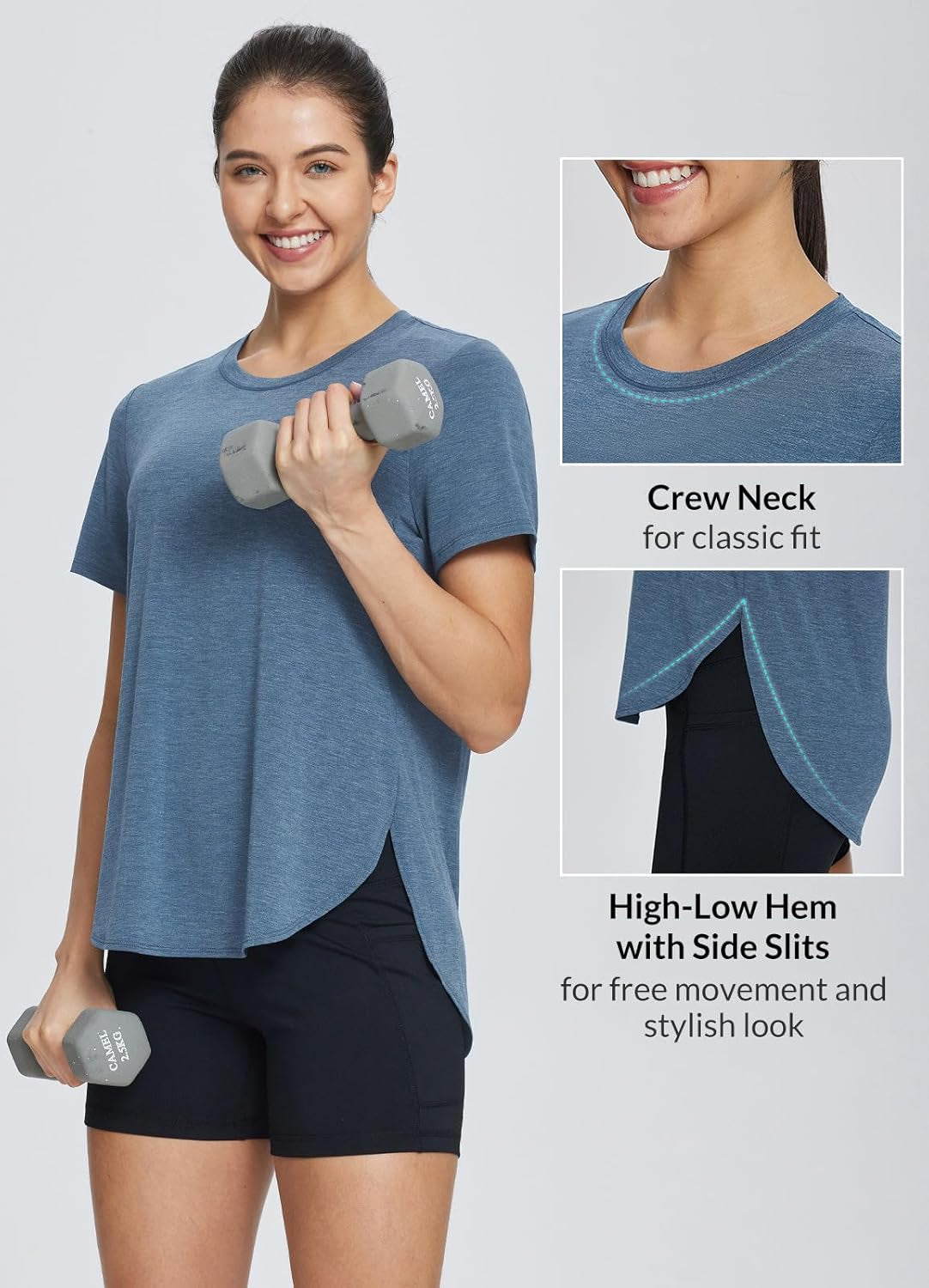 Women'S Short Sleeve Workout Shirts Tops Athletic Yoga Running Shirts Loose Fit with Side Slits Quick Dry T-Shirts