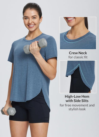 Women'S Short Sleeve Workout Shirts Tops Athletic Yoga Running Shirts Loose Fit with Side Slits Quick Dry T-Shirts