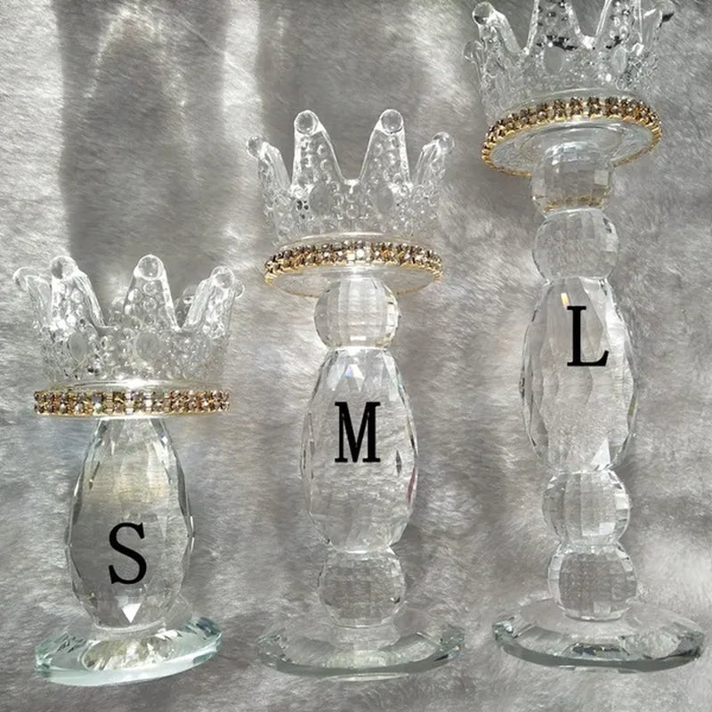 Crown Candlestick Candle Holder Transparent Glass Crystal Wedding Home Decor Big Tealight Candle Stand