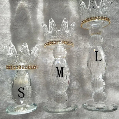 Crown Candlestick Candle Holder Transparent Glass Crystal Wedding Home Decor Big Tealight Candle Stand