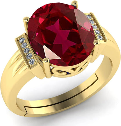 7.25 Carat Red Ruby Birthstone Gold Plated Adjustable Ring for Men and Women