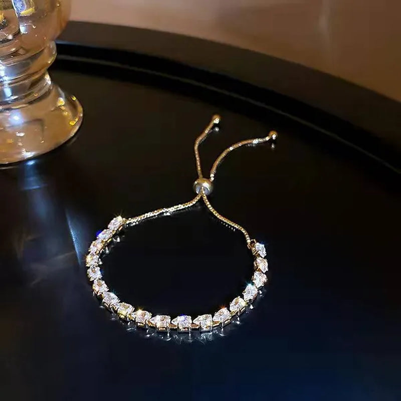New Exquisite Women's Fashion Golden Silver Luxury Crystal Diamond Bracelet Temperament Personality Size Adjustable Bracelet Jewelry Gift