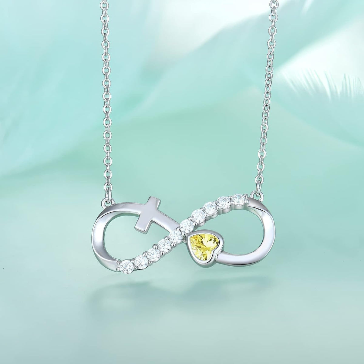 Infinity Necklace for Women 925 Sterling Silver Heart Crucifix Pendant Birthstones Jewelry