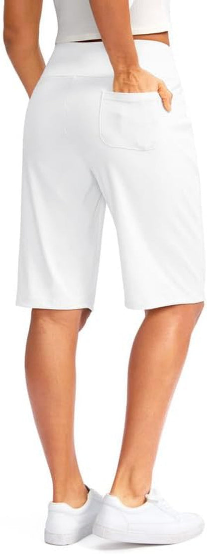 Women'S 12" Bermuda Long Shorts with Pockets High Waisted Stretch Knee Length Shorts for Women Summer Walking