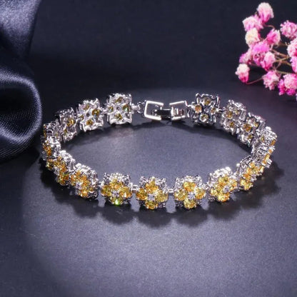 CANDICE Fashion Wonem Sterling Silver Plated Charm Flower Jewelry with Blue Crystal Stone Wedding Bracelet Bangle for Ladies Fine Jewelry