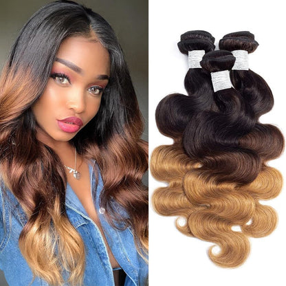 10A Ombre Human Hair Bundles 100% Unprocessed Virgin Human Hair Extensions 3 Tone 1B 4 27 Color Ombre Brazilian Body Wave Hair Bundles for Women