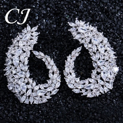 CANDICE Luxury 18K Rose Gold Plated Full Pave Multi Shape Rose Red And Pink Color CZ Zirconia Wedding Big Stud Earrings Romantic Party Jewelry for Brides