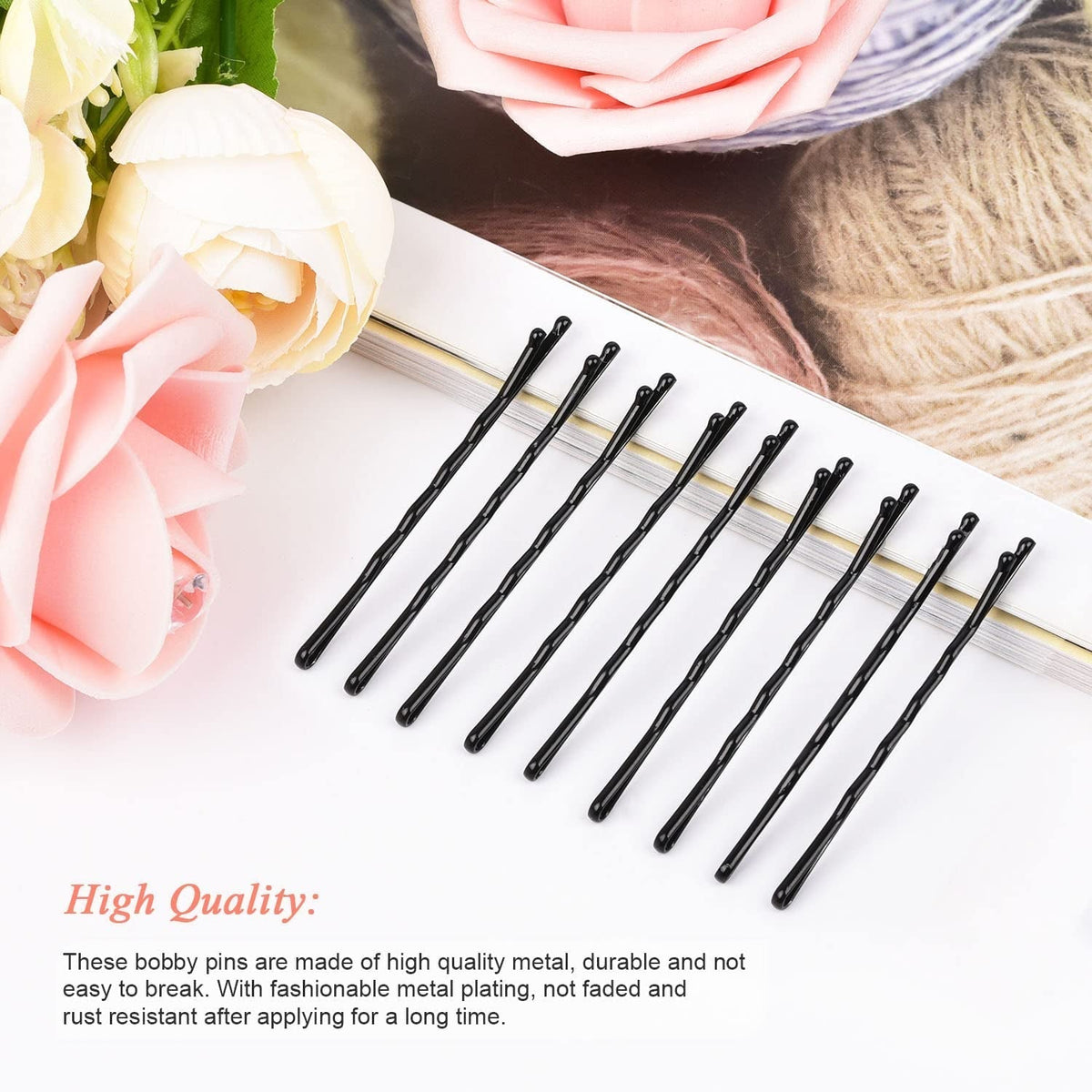 240 Pcs Bobby Pins Black,  2.2 Inches Bobby Hair Pins for All Hair with Box