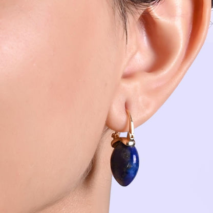 Gempires Lapis Lazuli Hoop Earrings for Women, Drop Earrings, September Birthstone, Trendy, Dangling, 15Mm Pear Shape Crystal, 14K Gold Plated Jewelry