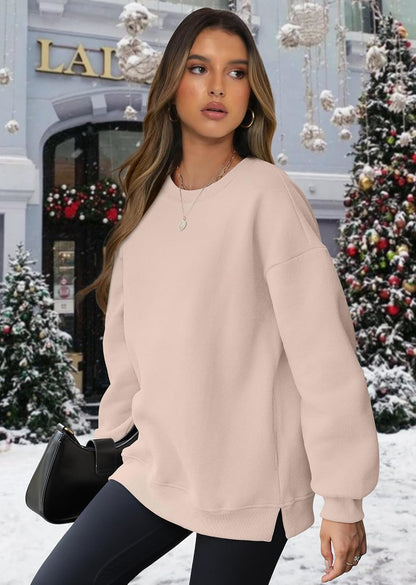 Womens Oversized Sweatshirts Crewneck Long Sleeve Tops Fleece Pullover Fall Fashion Clothes with Pocket