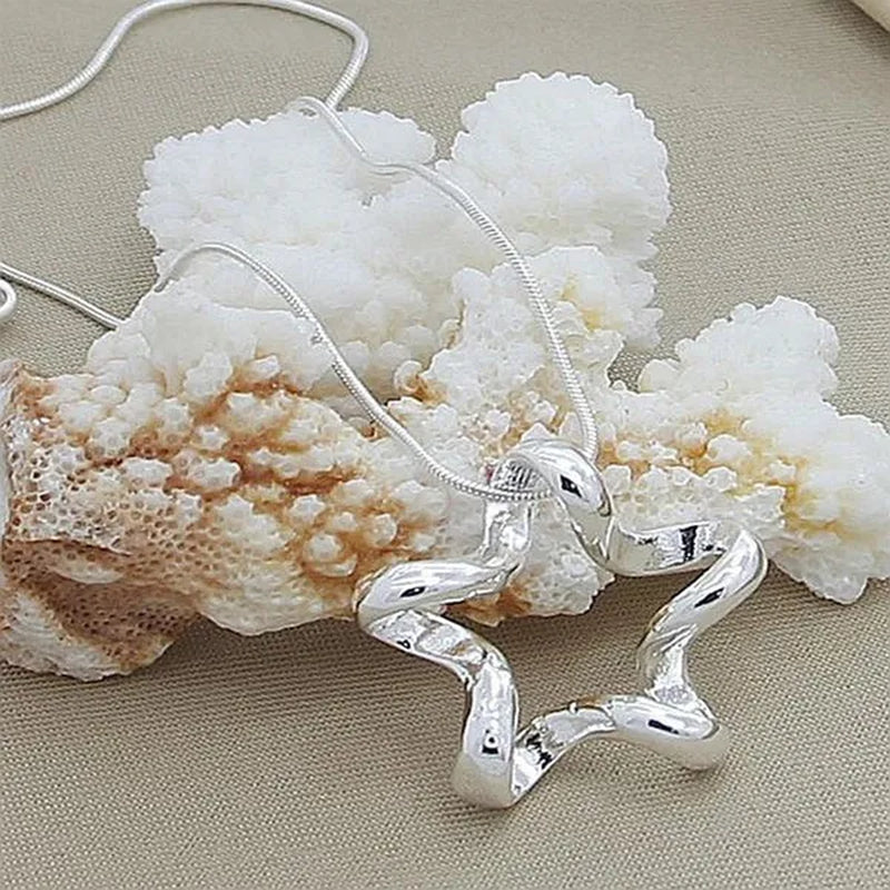 High Quality 925 Sterling Silver Starfish Pendant Necklace 16-30 Inch Snake Chain For Women Fashion Wedding Engagement Jewelry Gift