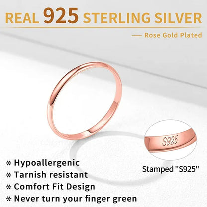 ChicSilver Ring Solid 925 Sterling Silver 2/3mm Thin Plain Dome High Polish Wedding Band Rings for Him and Her Size 4-12