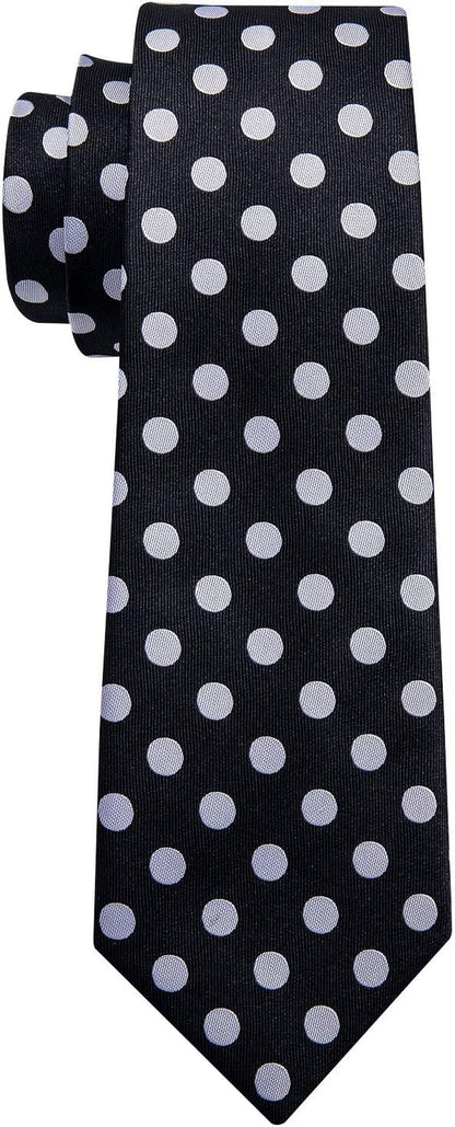 Men'S Tie Set Polka Dot Handkerchief Cufflinks Plaid Fashion Neckties Wedding Business
