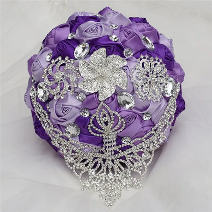 21cm Satin Flowers Wedding Bouquet Bridal Beautiful Hand Holding Flower Bouquet Rhinestone Brooch Bouquets Casamento Ramos De Novia Crystal Bridal Bouquet Broochfull