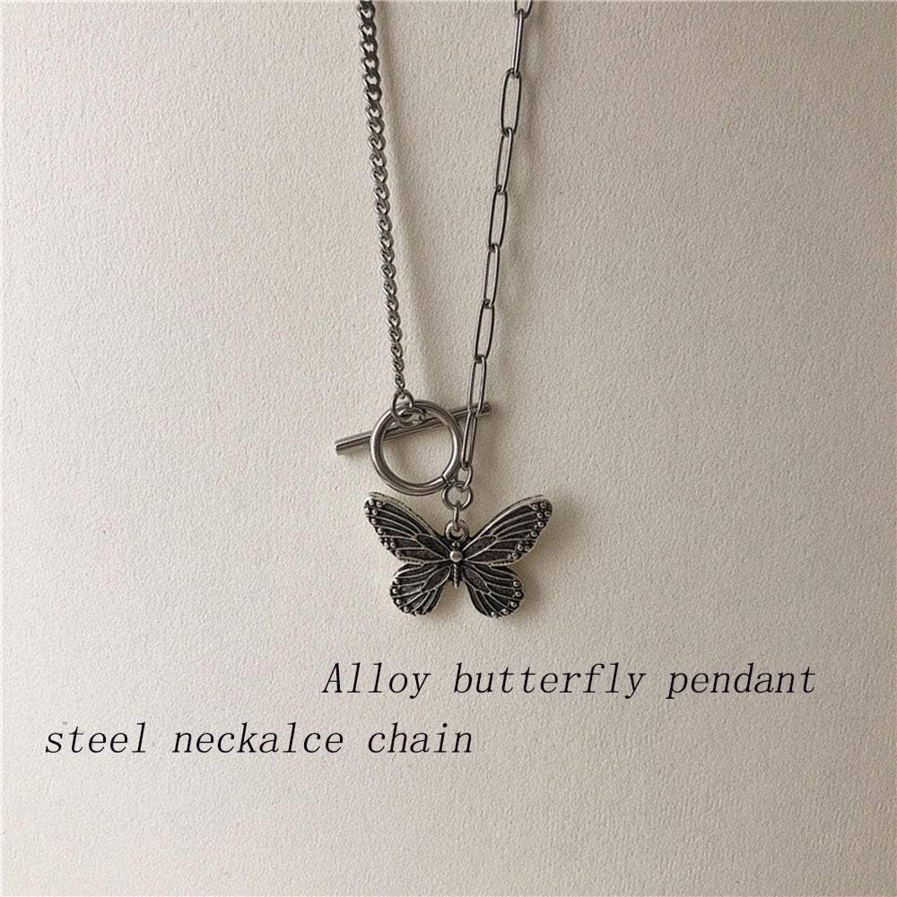 Dainty Simple Boho Steel Chain Necklace Choker Silver Butterfly Pendant Necklaces for Women