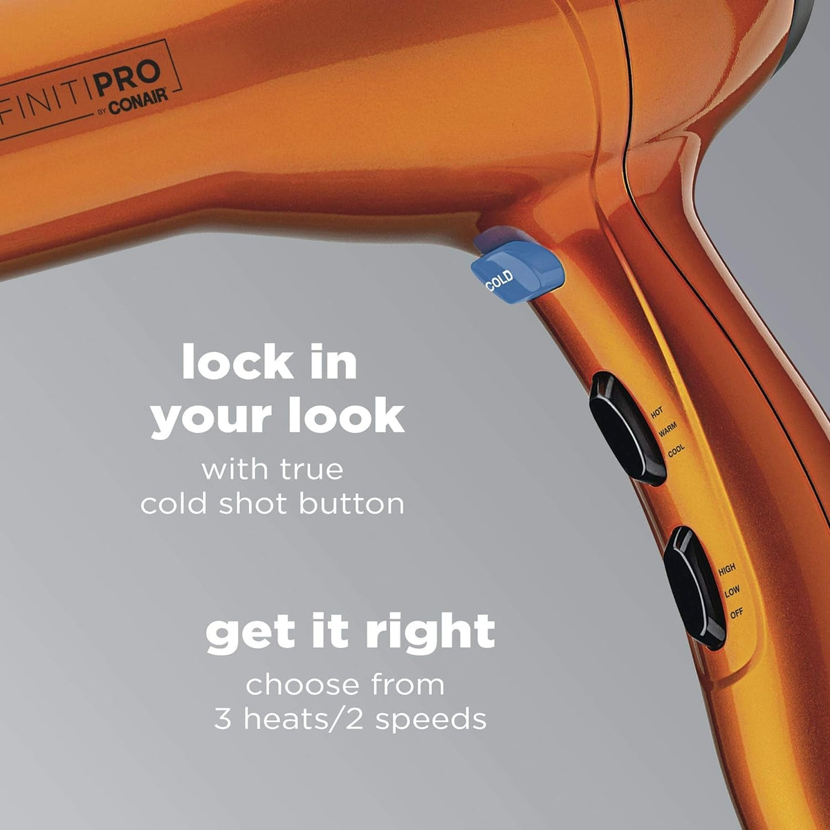 INFINITIPRO by  Hair Dryer with Diffuser | Salon Performance AC Motor Blow Dryer | Includes Diffuser, Concentrator and Bonus Blow-Out Brush | Orange | Packaging May Vary