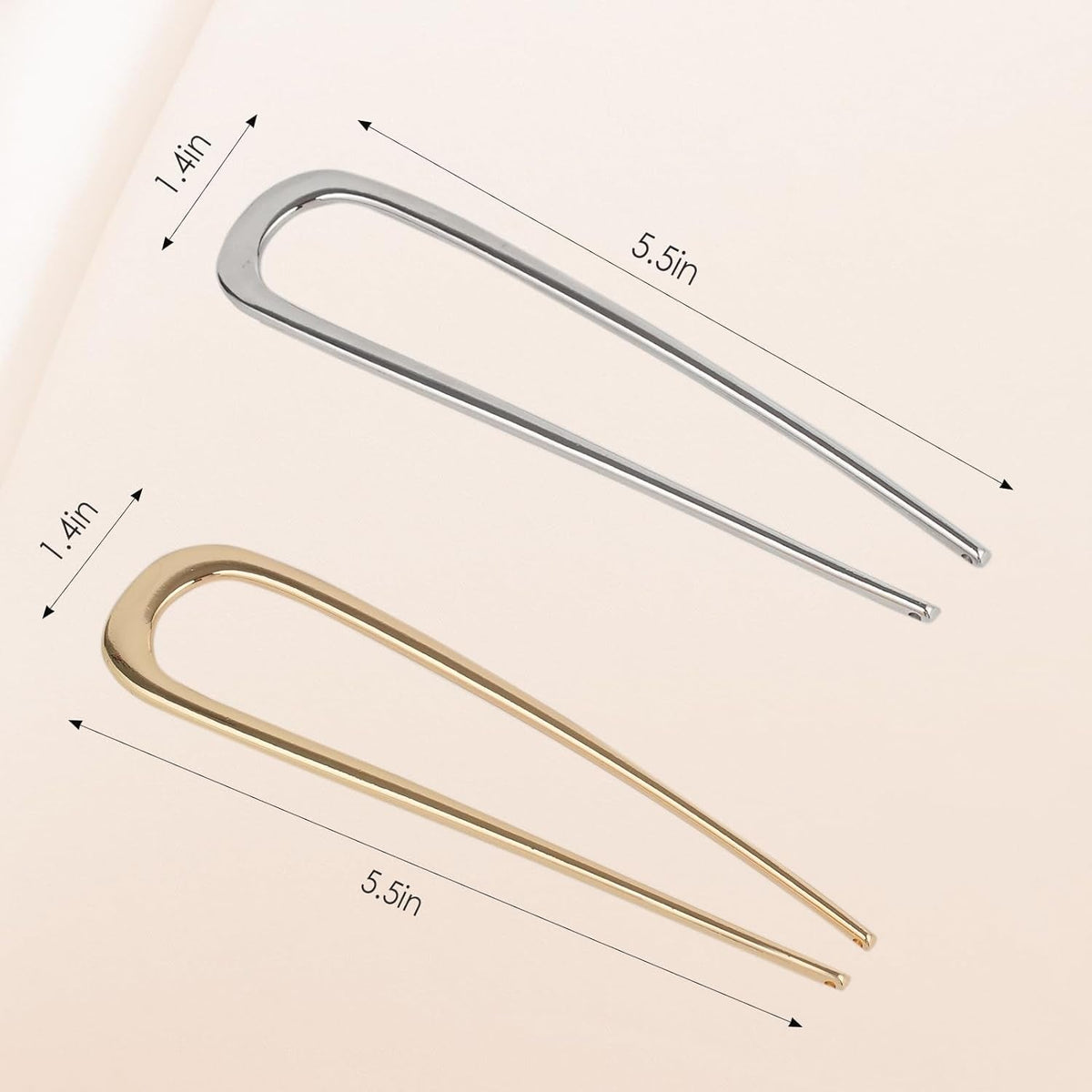 2PCS  U-Shaped Large 5.5 Inch Metal Hair Pins for Women and Girls, Vintage Gold and Silver Hair Pins for Buns, Long and Thick Hair