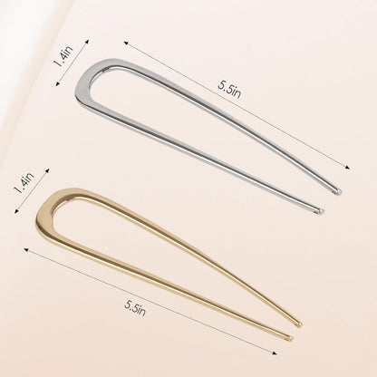 2PCS  U-Shaped Large 5.5 Inch Metal Hair Pins for Women and Girls, Vintage Gold and Silver Hair Pins for Buns, Long and Thick Hair