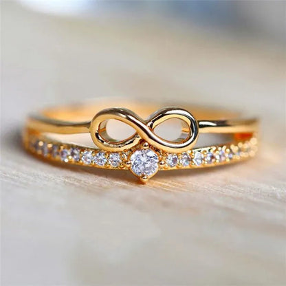 Fashion Gold Plated Infinity Diamond Rings for Women Bridal Engagement Wedding Ring Jewelry Proposal Gift