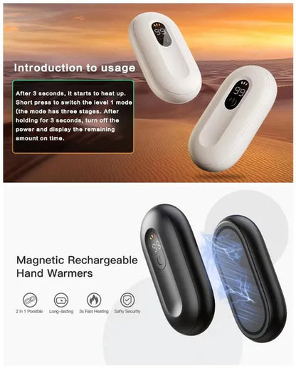 Pack of 2 Hand Warmers Rechargeable Power Bnak, Portable Pocket Heater Warm Gift for Outdoors, Camping, HuntingMagnetic Electric Hand Warmer with Digital Display, Reusable Handwarmers Heat Up to 140℉