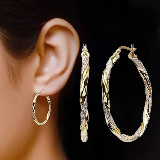 Luxury 14K Solid Gold Hoop Earrings Spiral Circle Earrings Simple Earrings Big Circle Gold Color Loop Earrings for Women