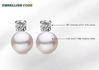 charming natural fresh water stud pearl earrings 8mm fine jewelry 925 sterling silver zirconium white black purple brown blue