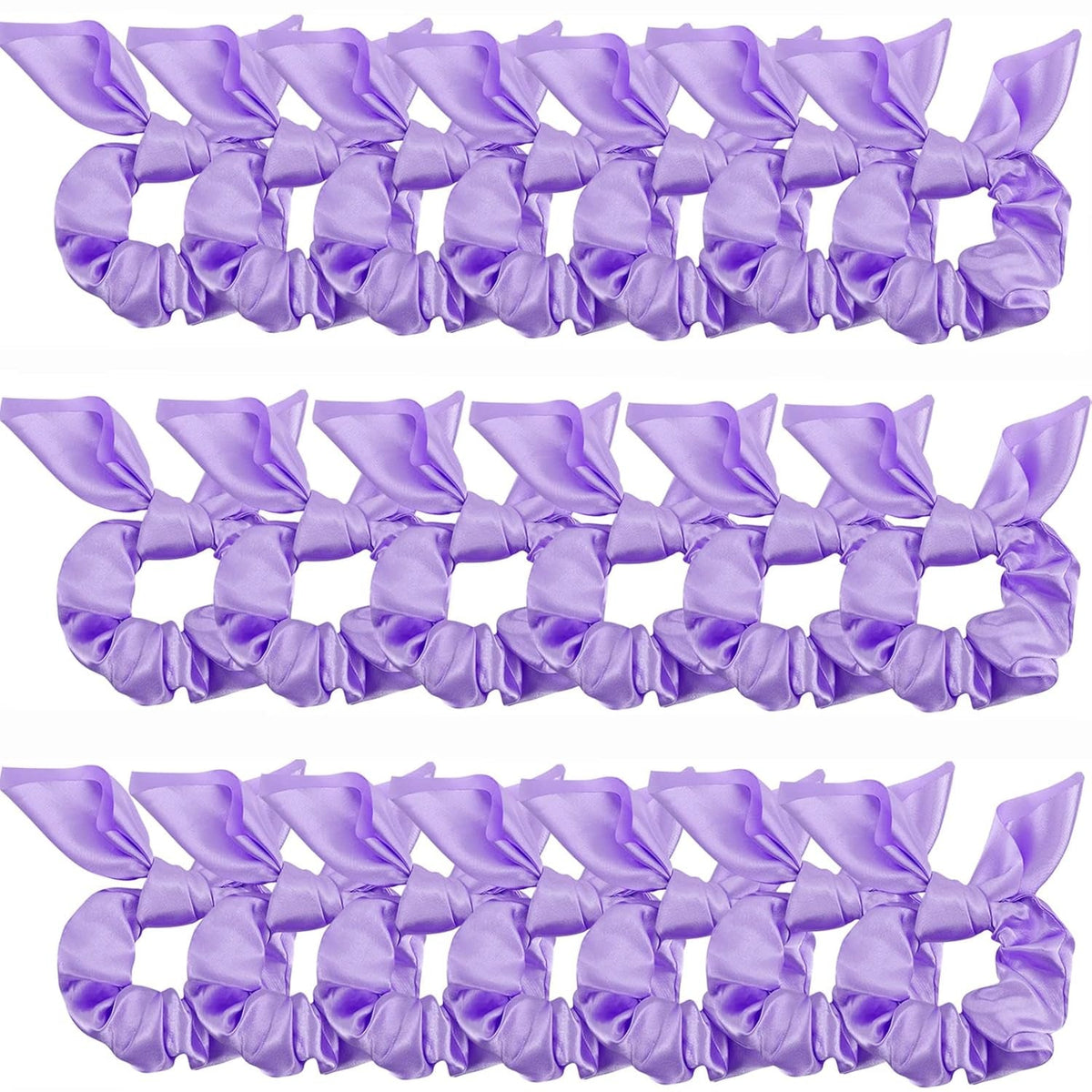 20 Pack Purple Scrunchies for Women - Satin Silk Hair Ties with Bow for Thick Hair, Cute Ponytail Holders and Ribbon Accessories