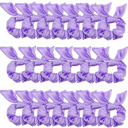 20 Pack Purple Scrunchies for Women - Satin Silk Hair Ties with Bow for Thick Hair, Cute Ponytail Holders and Ribbon Accessories
