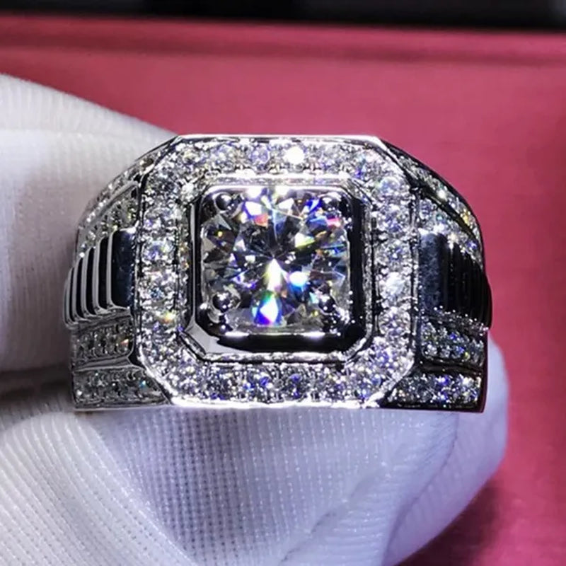 Luxurious Glod Filled 925 Sterling Silver Mens Ring Natural Gemstones Ring for Men Wedding Band Engagement Diamond Ring Fine Jewelry Christmas Gift