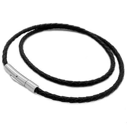 5mm Black Leather Necklaces for Men Women 100% Genuine Leather Necklace Silver Black Stainless Steel Buckle Jewelry 18-38 inch