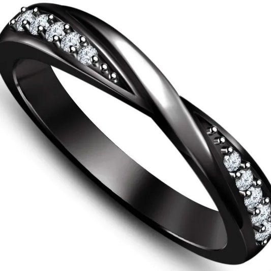 Elegant White CZ 14K Black Gold Engagement Promise Ring Size 5 6 7 8 9 10 11 12