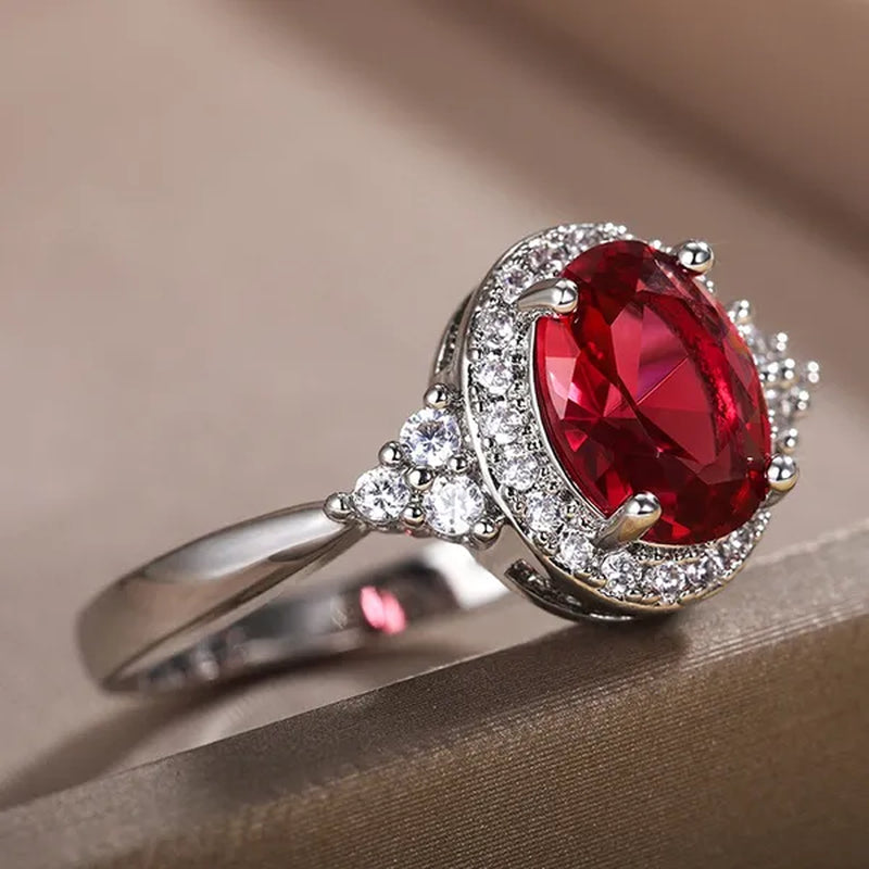 Fashion Exquisite Silver Plated Princess Lab Diamond Diana William Kate Oval Cut Ruby Gemstone Rings for Women Wedding Engagement Jewelry