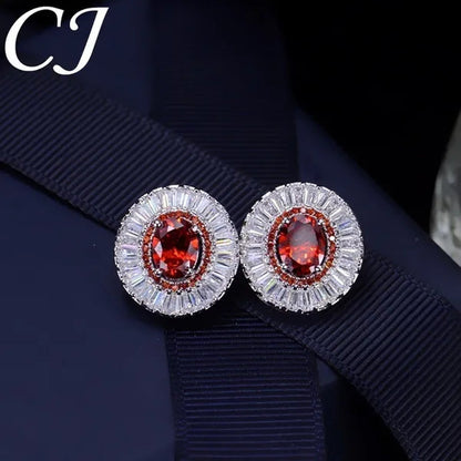 CANDICE Classic Round Blue CZ Stone Party Jewelry Sets For Women Elegant Blue Cubic Zirconia Stud Earrings And Necklace 2 Piece Set