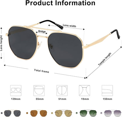 Classic Square Aviator Sunglasses for Women Men Retro Hexagon UV400 Protection Shades SJ1222
