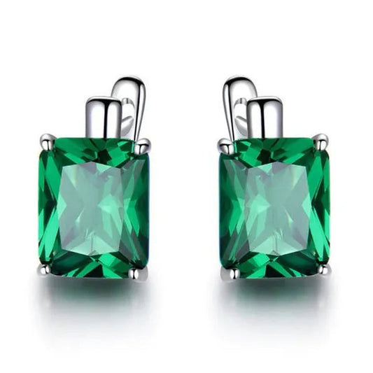 Majesty Diamonds MDS210239 Cushion Green Nano Emerald Stud Earrings in 0.925 White Sterling Silver