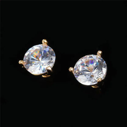 Vintage Three-Prong Martini Round Glass Stud Earrings Golden Spiral Bride Wedding Engagement Jewelry Gifts