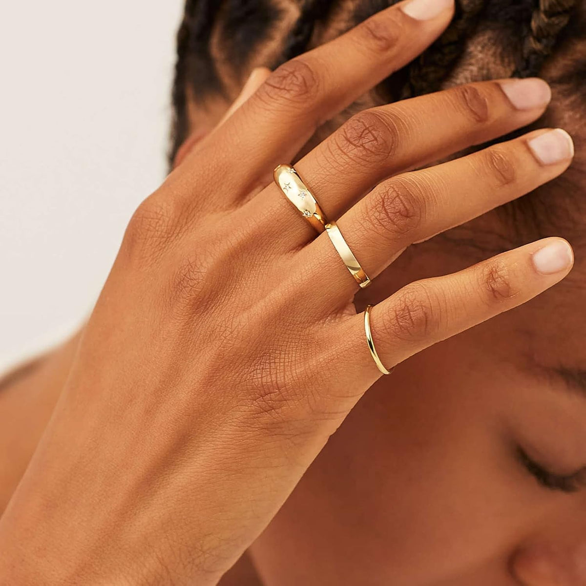 18K Gold Plated Croissant Braided Twisted Signet Chunky Dome Ring Stacking Star Band for Women and Men Statement Wedding Ring Minimalist Jewelry Size 5 to 10