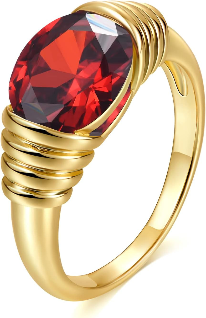 Gold Ring for Women Trendy Gemstone Chunky Ring 18K Gold Plated Band Ring Signet Statement Ring