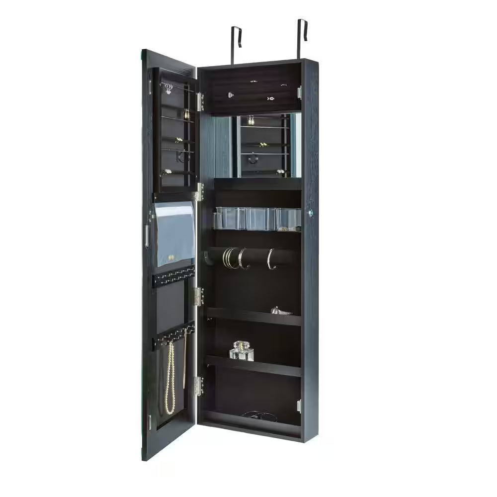 Door Wall Mount Touch Screen LED Light Mirrored Jewelry Box Cabinet Storage Lockable