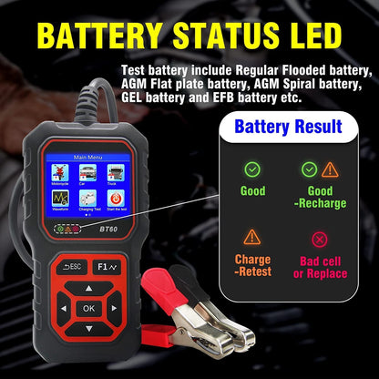 Car Battery Tester 5-36V Battery Load Tester Alternator Cranking Charging System Checker Digital Battery Analyzer 2.4 Inch HD TFT Colour Screen for Heavy Duty Truck Boat Marine Motorcycle
