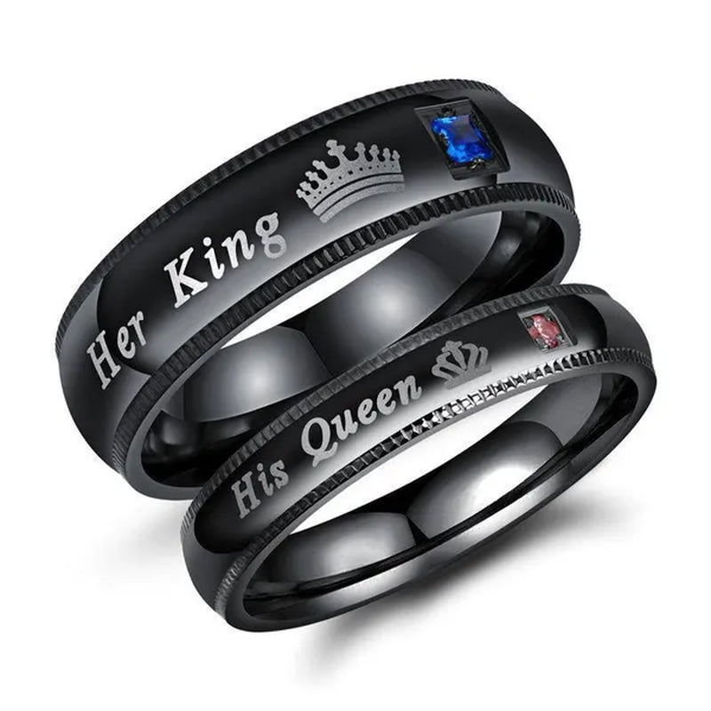 His Queen and Her King Stainless Steel Couple Ring Engagement Wedding Ring for Lovers Anniversary Valentine's Gift Christmas Gifts