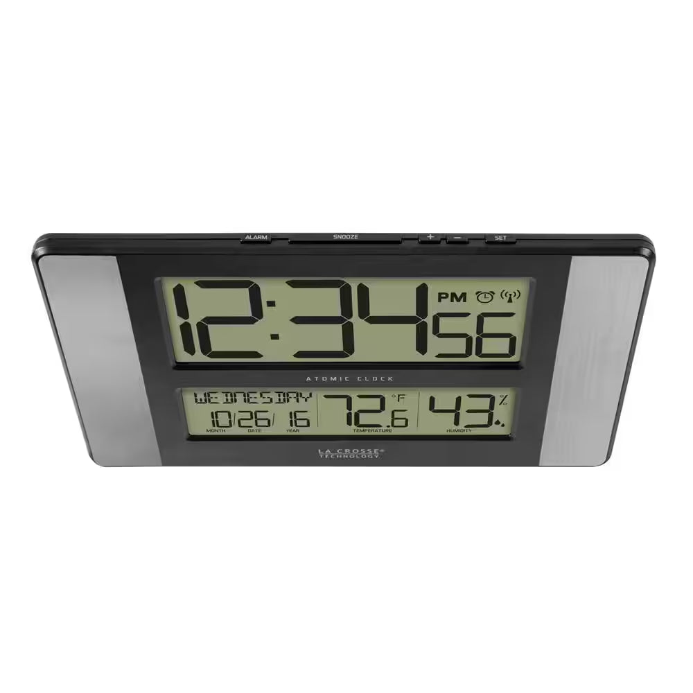 11 In. X 7 In. Atomic Digital Clock with Temperature and Humidity in Aluminum Finish